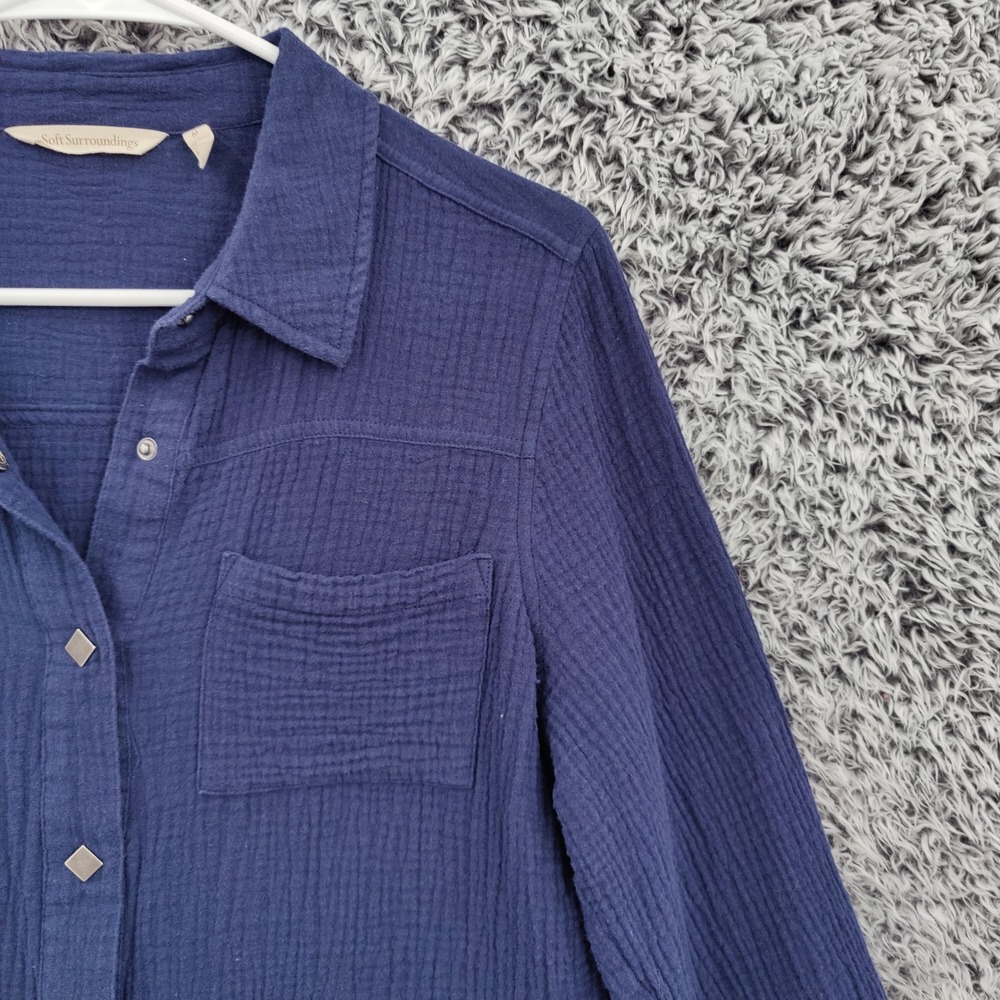 Soft Surroundings Women Coastal Gauze Preppy Airy Button Up Shirt M Navy Top - Picture 12 of 16